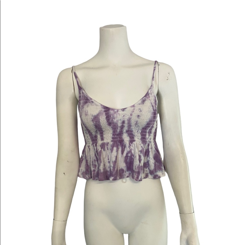 tie dye pacsun me to we cropped purple and white tank top
